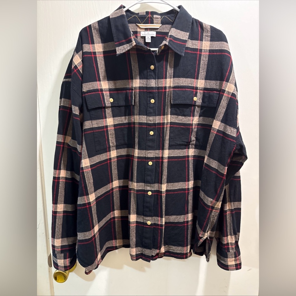 Navy Plaid Button Down Shirt for Women 2X plus